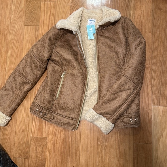 NWT MAYORAL Girl's Faux Shearling Jacket in Brown - Picture 5 of 8